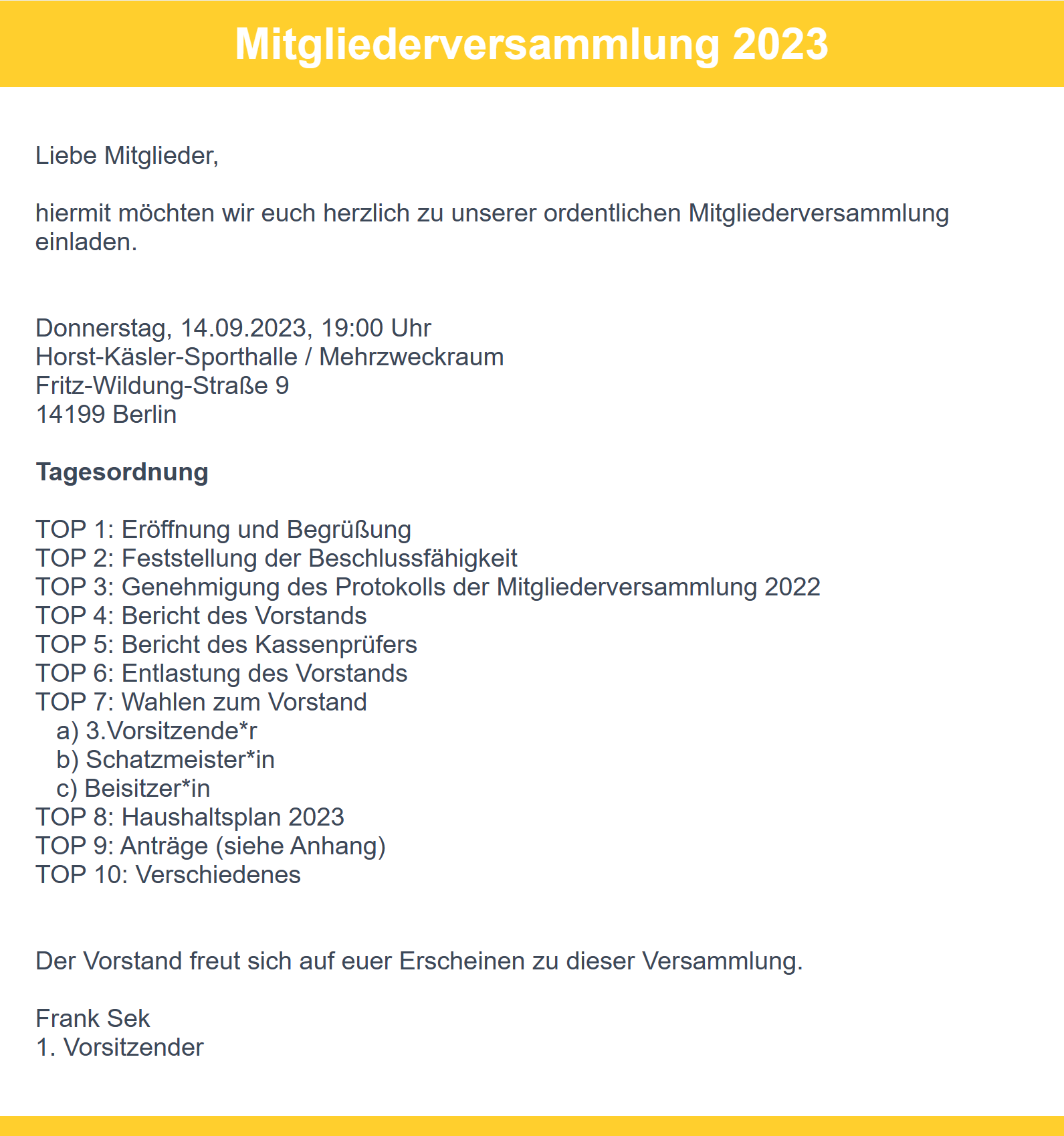 MITGLIEDERVERSAMMLUNG 2023